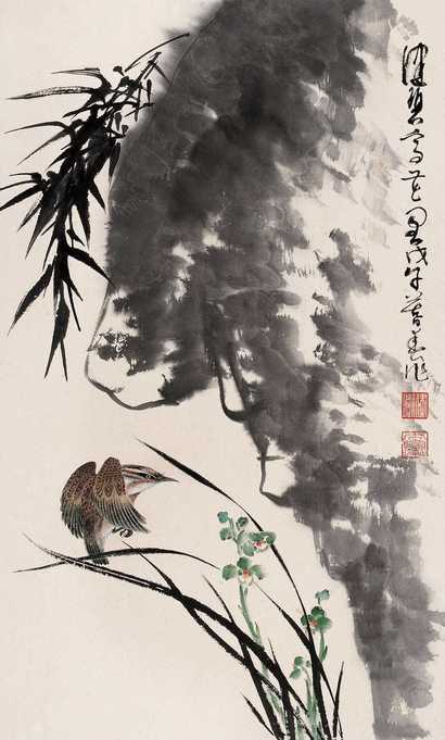 陈佩秋 戊午（1978年）作 兰竹画眉 镜心